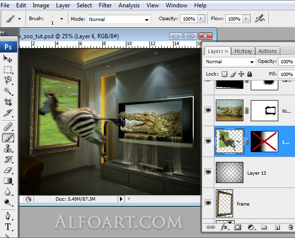 lcd plasma alive tv , midnight magic, zoo, zebra, crocodile, tv set, interior, mysterious room, horror room.